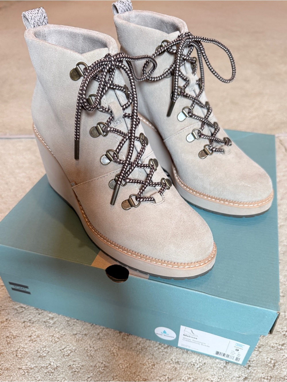 TOMS Melrose Water Resistant Cobblestone Suede  Women’s Wedge Lace-Up Ankle Boot
